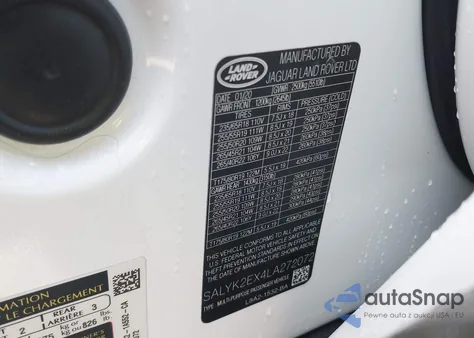 2020 Land Rover Range Rover Velar P250 R-Dynamic S from USA, damaged, VIN SALYK2EX4LA272072